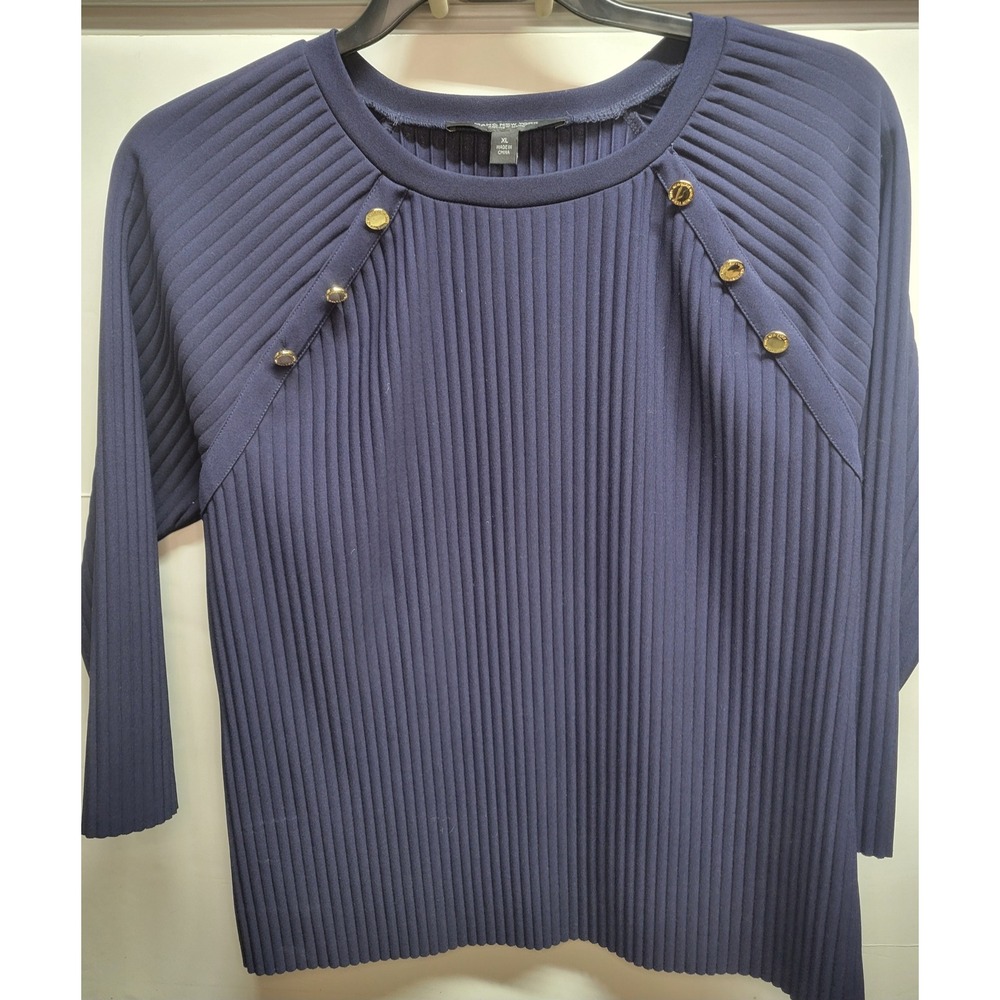 Marc New York‎ Andrew Marc Navy Pleated Button Detail Top XL